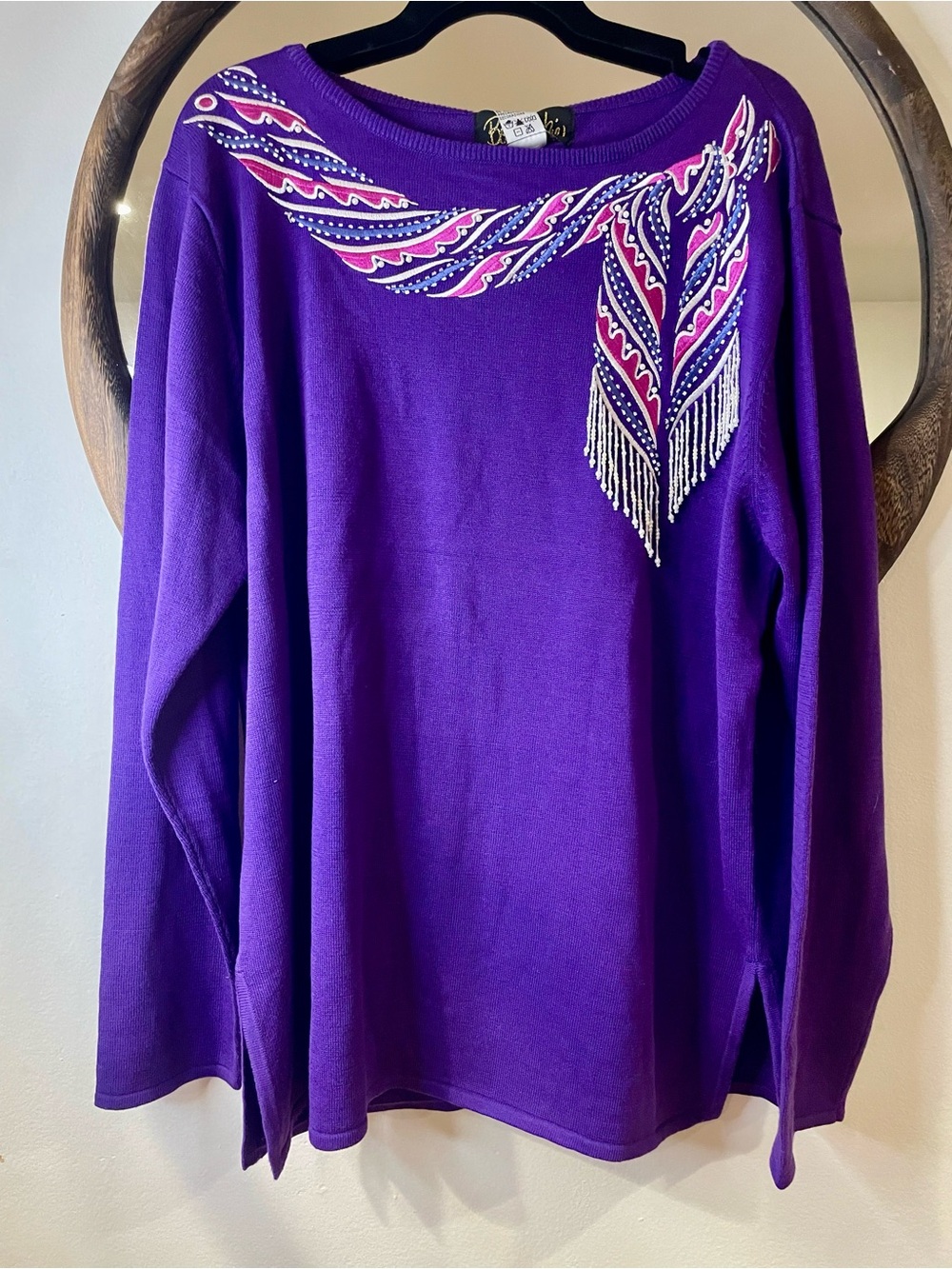 Bob Mackie Purple Embellished Boatneck Sweater